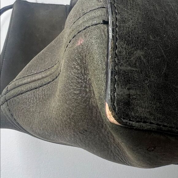 Large Allsaints Co LTD Leather tote Bag Olive with Sequin Panel 2 handles zip - Picture 6 of 12